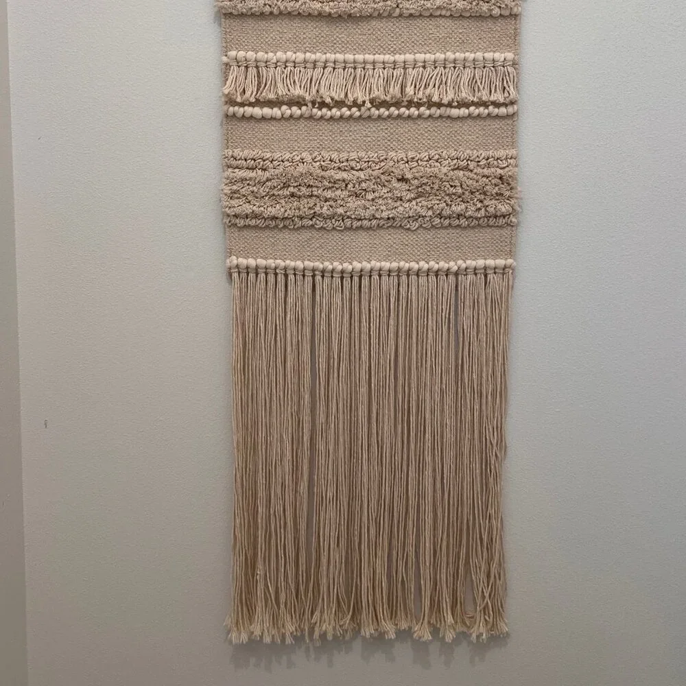 Handmade Boho Macrame & Woven Wall Hanging –  Textured Tapestry with Long Fringe